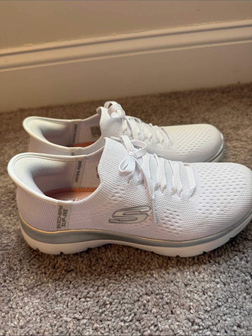 Skechers White Knit Slip on Casual Walking Shoes - Picture 7 of 7